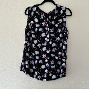 Talbots Black Sheer Floral Sleeveless V Neck Blouse Shell Top Women’s Size Large